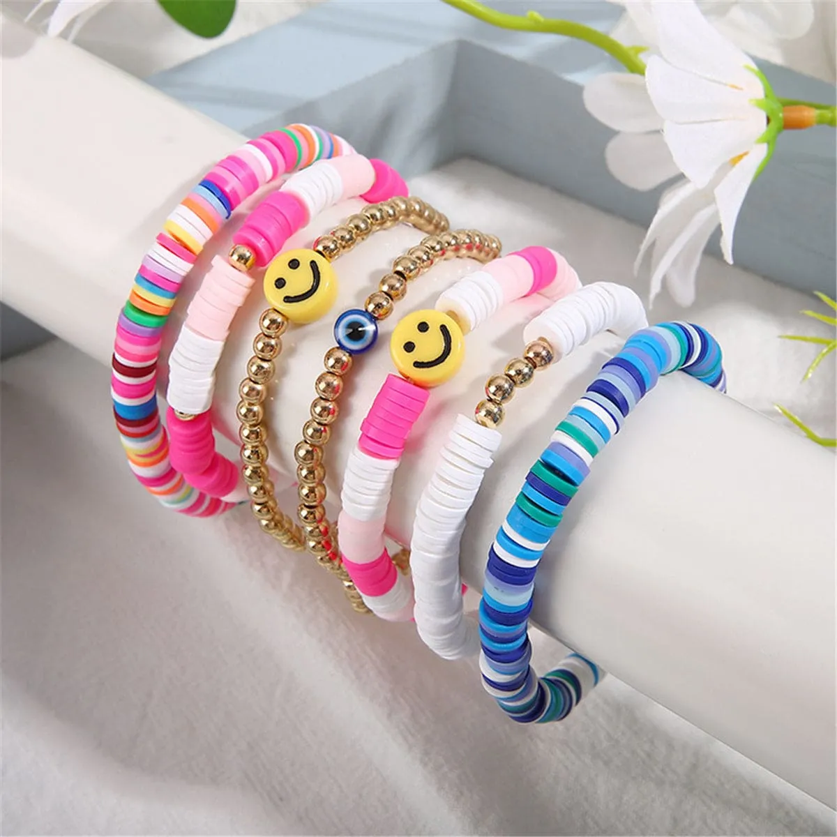 Pink & Goldtone Multicolor Smiley Stretch Bracelet Set sold by Zulily product image thumbnail 3