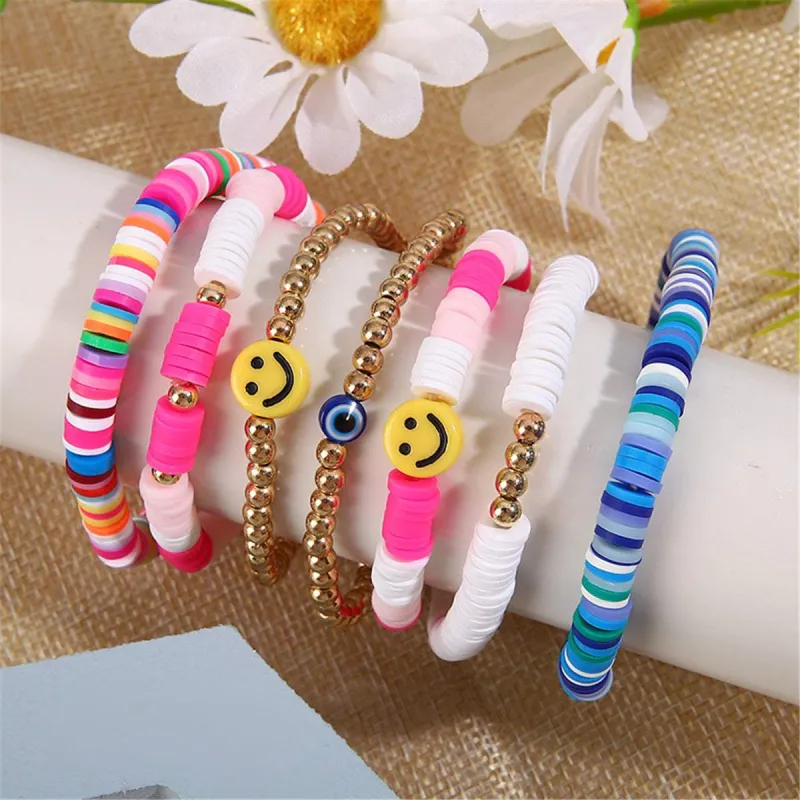Pink & Goldtone Multicolor Smiley Stretch Bracelet Set made by Zulily