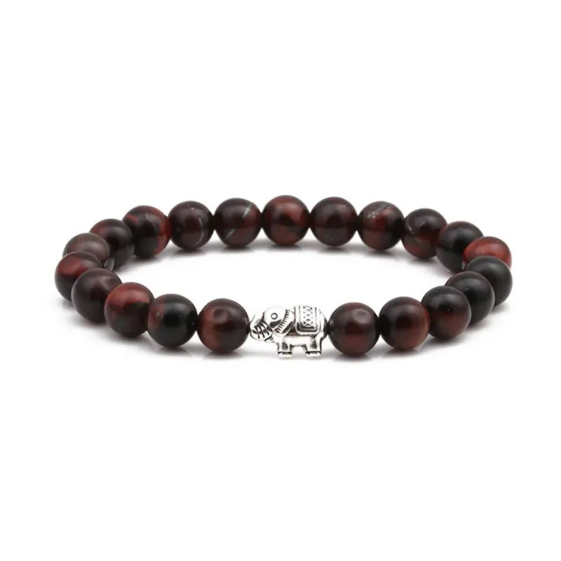 Red Tiger's Eye & Silvertone Elephant Beaded Stretch Bracelet made by Zulily