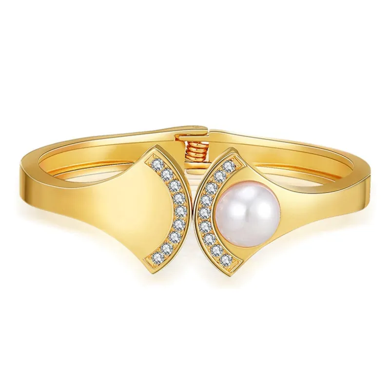 Pearl & Cubic Zirconia Goldtone Fan Hinge Bangle made by Zulily