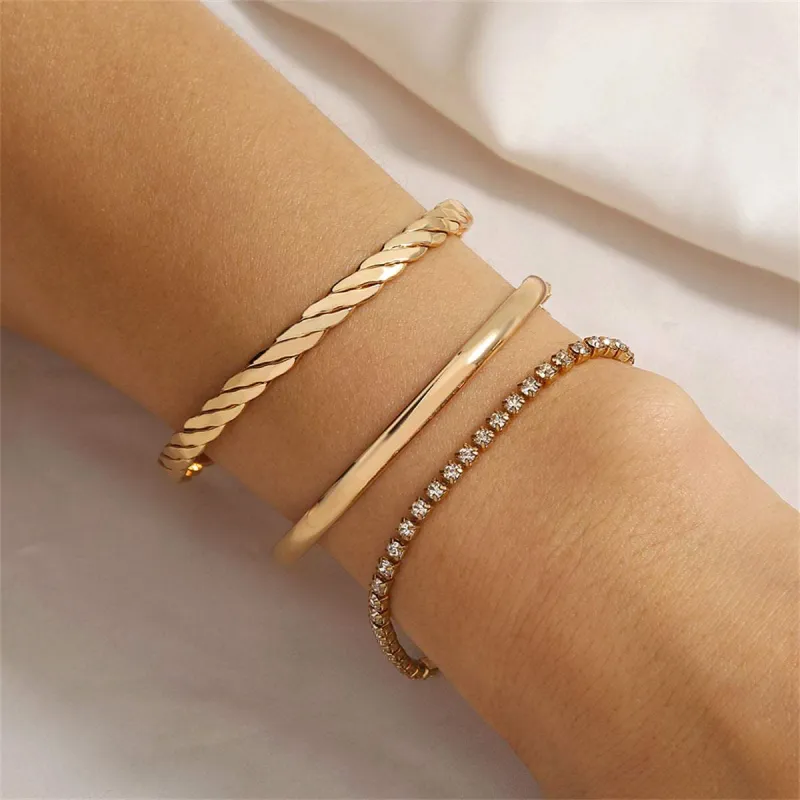 Cubic Zirconia & Goldtone Twine Cuff Tennis Bracelet Set made by Zulily