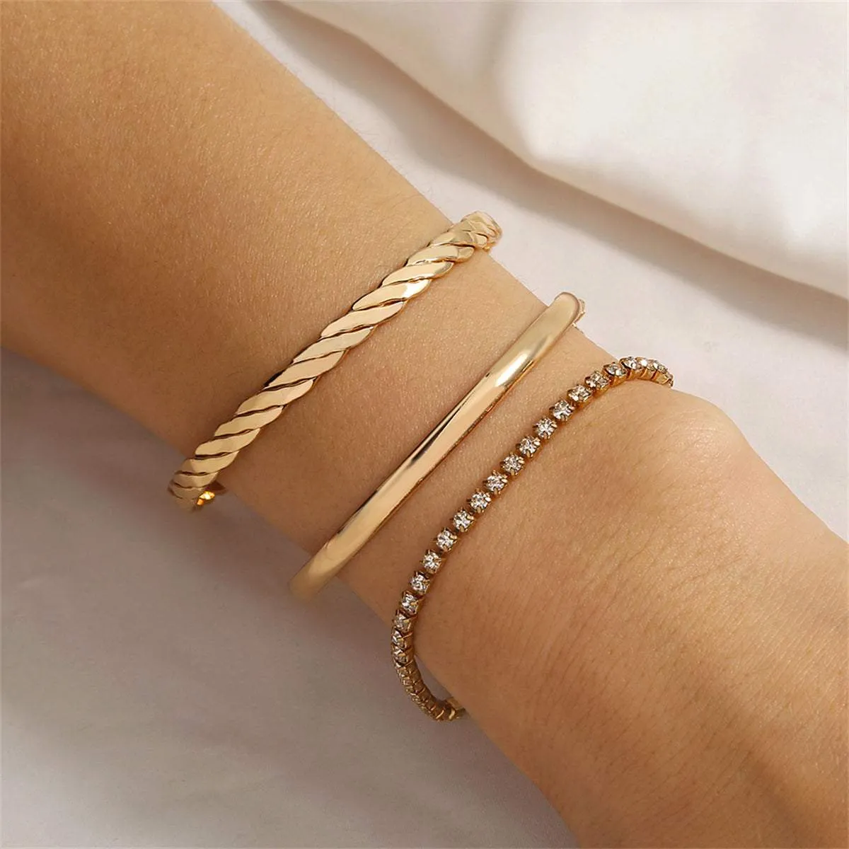 Cubic Zirconia & Goldtone Twine Cuff Tennis Bracelet Set sold by Zulily