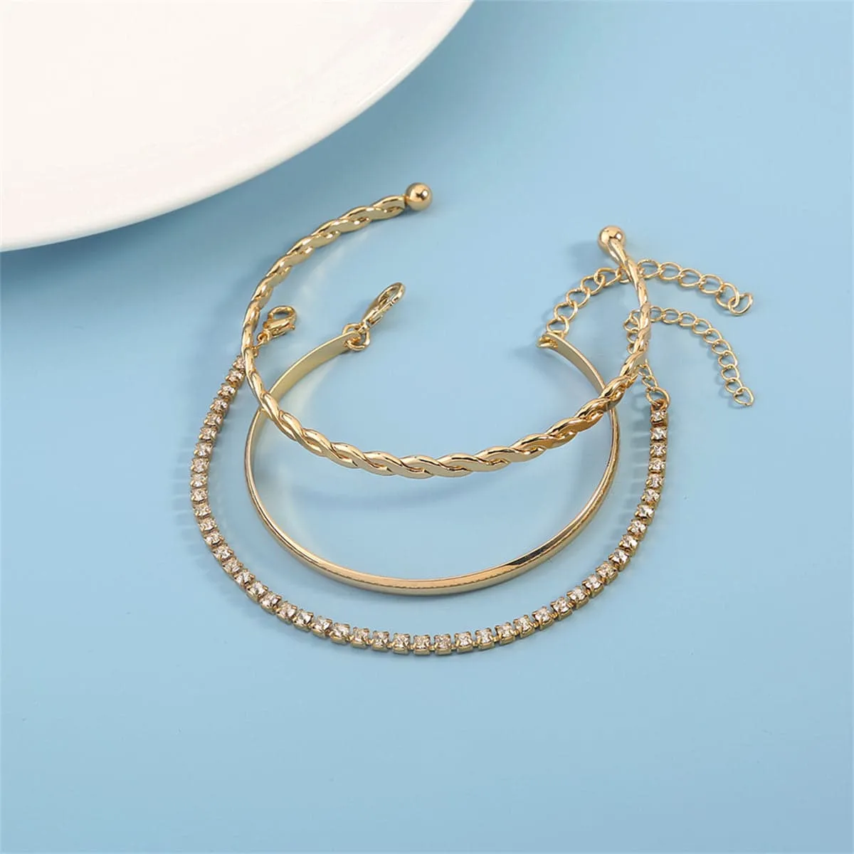 Cubic Zirconia & Goldtone Twine Cuff Tennis Bracelet Set sold by Zulily product image thumbnail 3