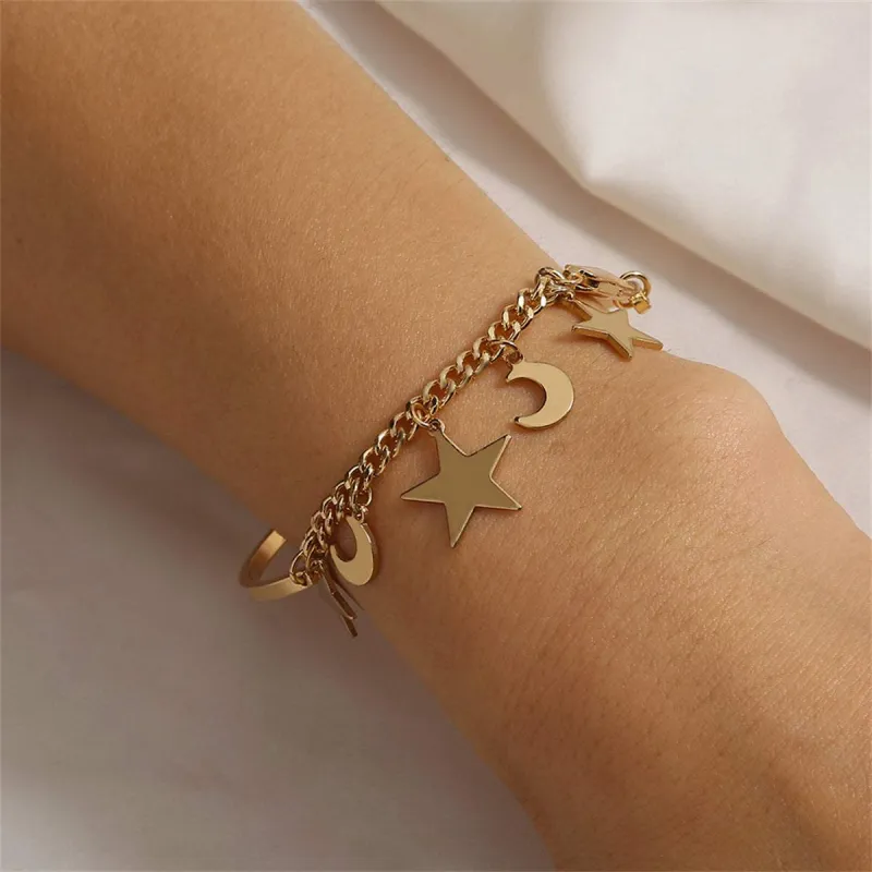 Goldtone Moon Star Chain Bracelet made by Zulily