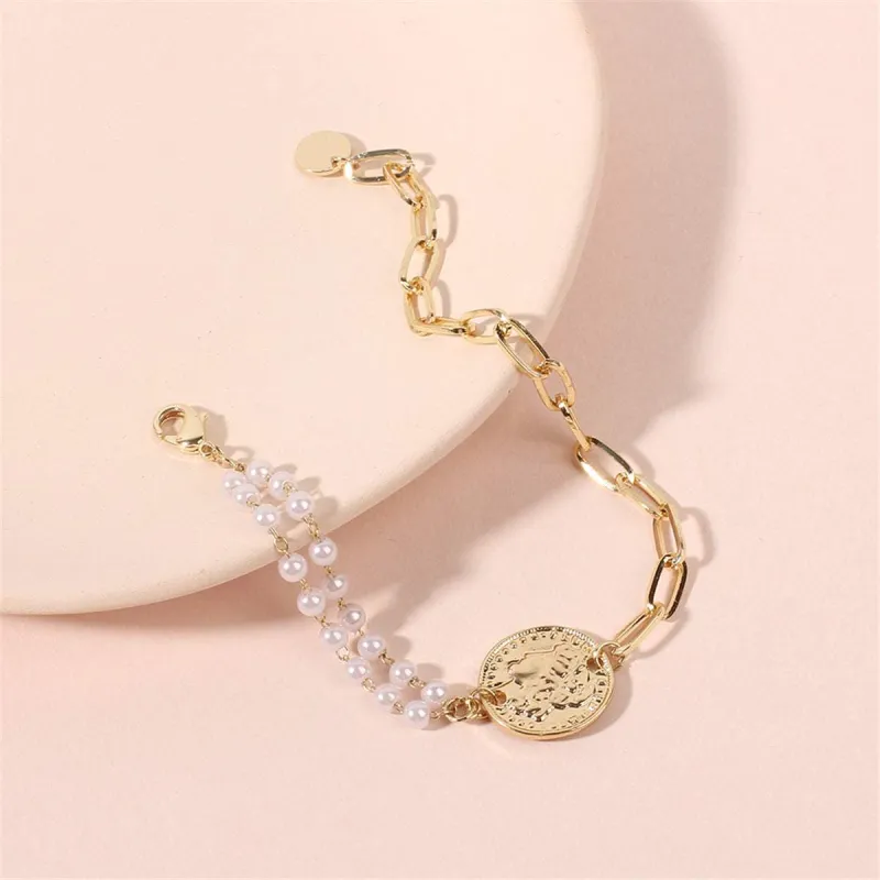 Pearl & Goldtone Coin Adjustable Bracelet made by Zulily
