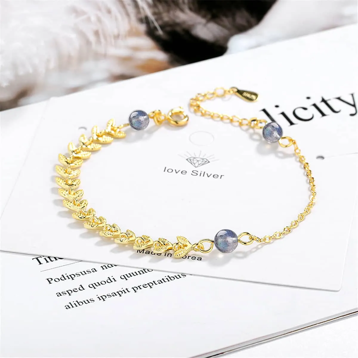 Moonstone & Goldtone Leaves Station Bracelet sold by Zulily product image thumbnail 3