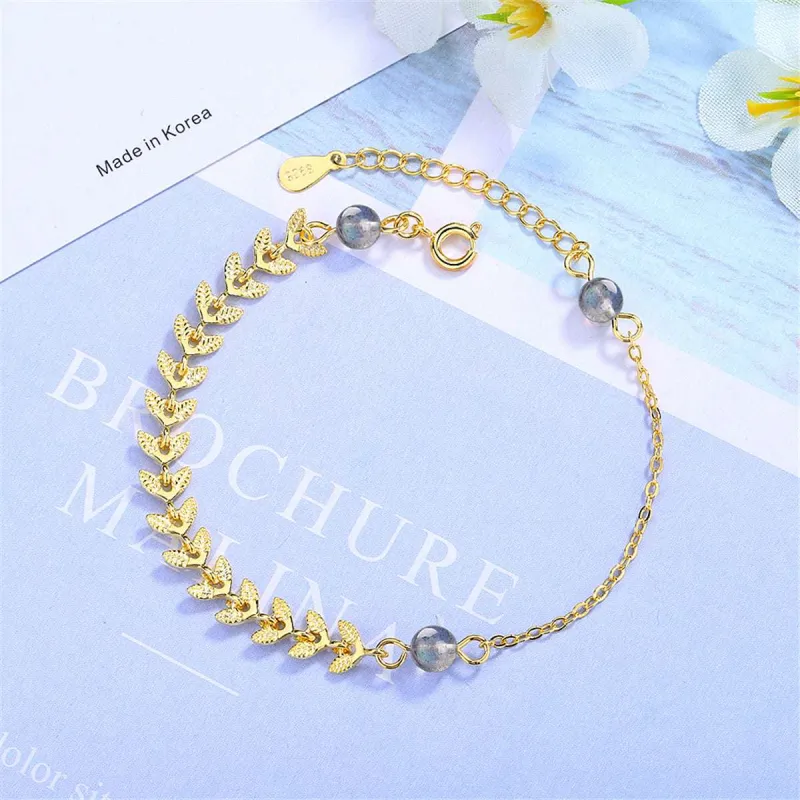 Moonstone & Goldtone Leaves Station Bracelet made by Zulily