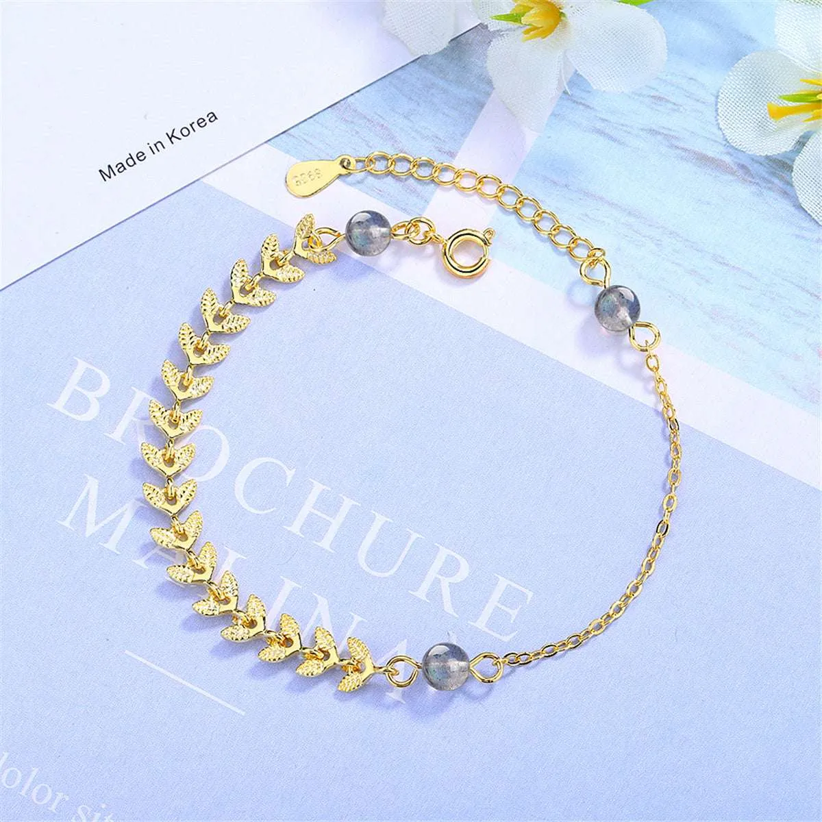 Moonstone & Goldtone Leaves Station Bracelet sold by Zulily