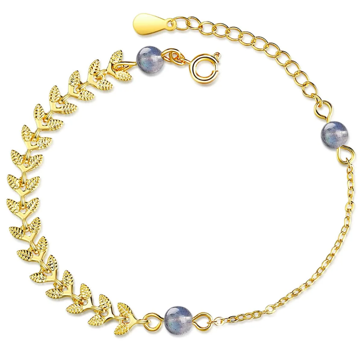 Moonstone & Goldtone Leaves Station Bracelet sold by Zulily product image thumbnail 2