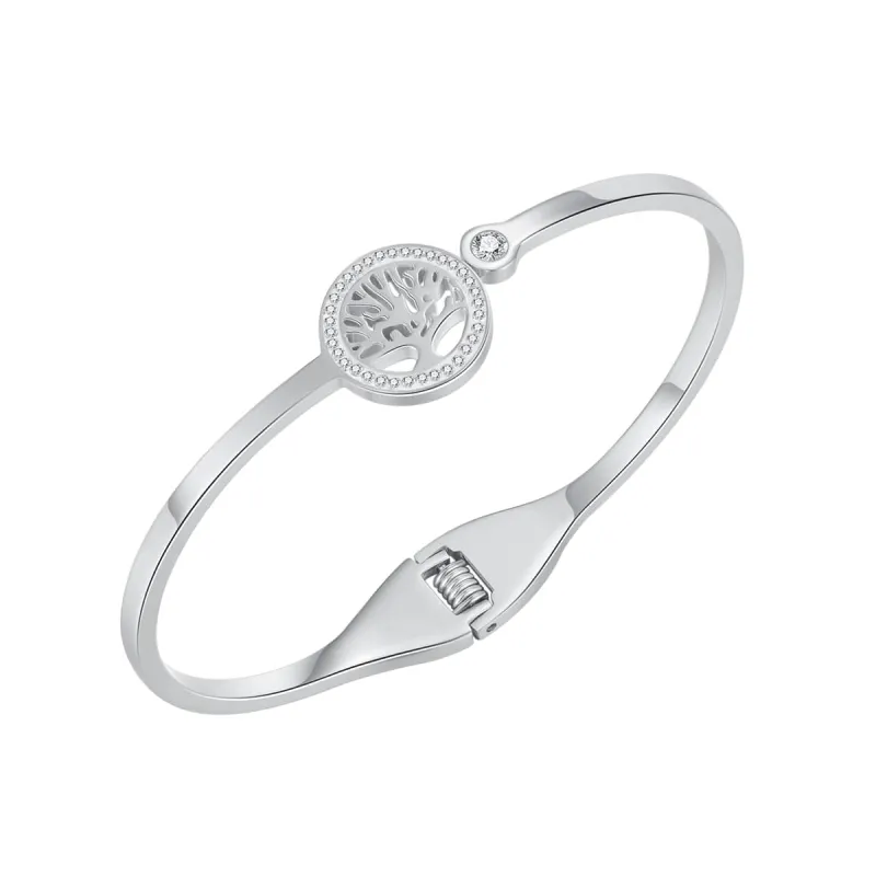Cubic Zirconia & Silvertone Halo Life-Tree Hinge Bangle made by Zulily
