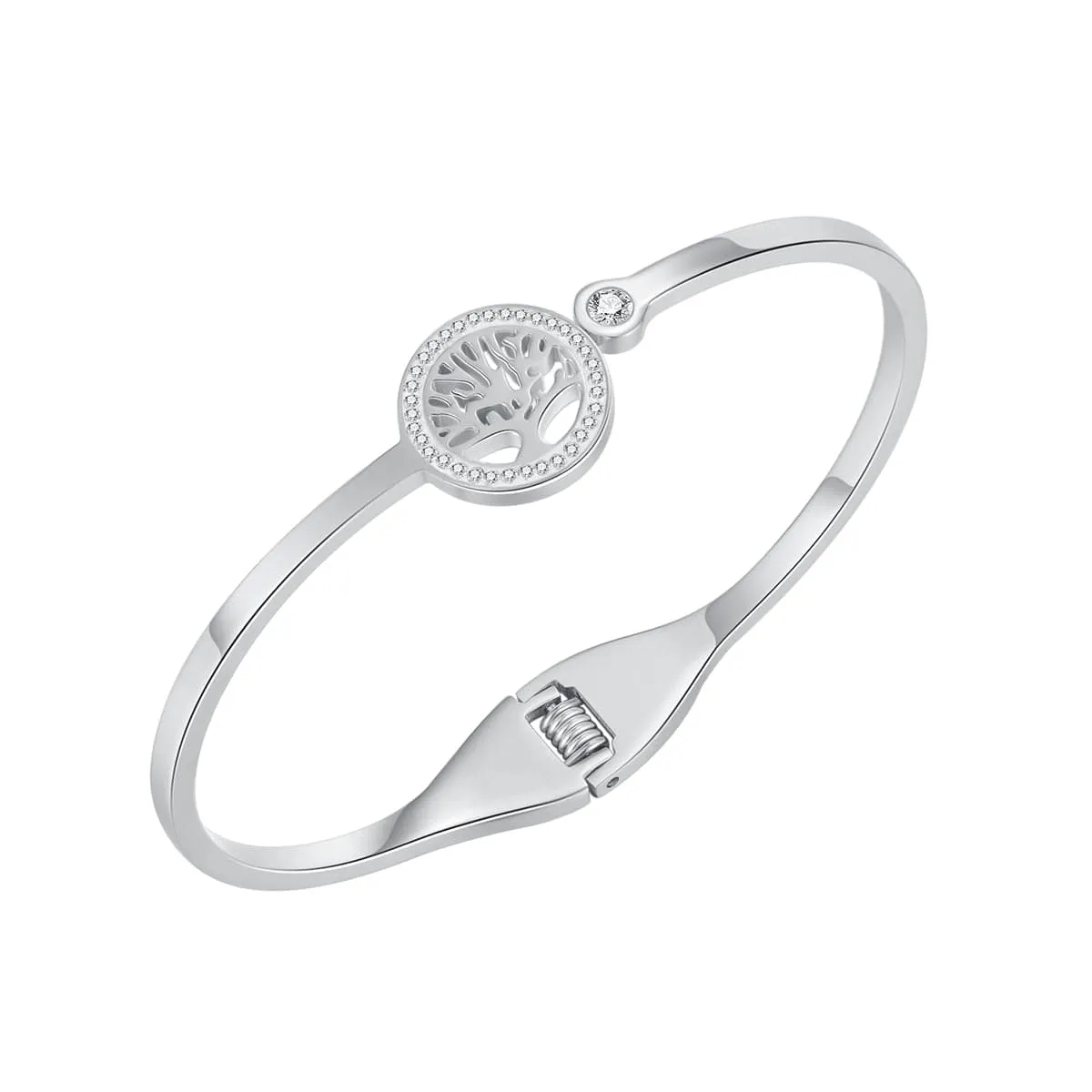 Cubic Zirconia & Silvertone Halo Life-Tree Hinge Bangle sold by Zulily