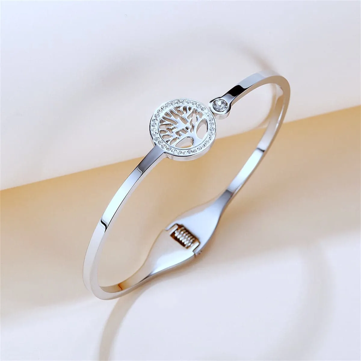 Cubic Zirconia & Silvertone Halo Life-Tree Hinge Bangle sold by Zulily product image thumbnail 2