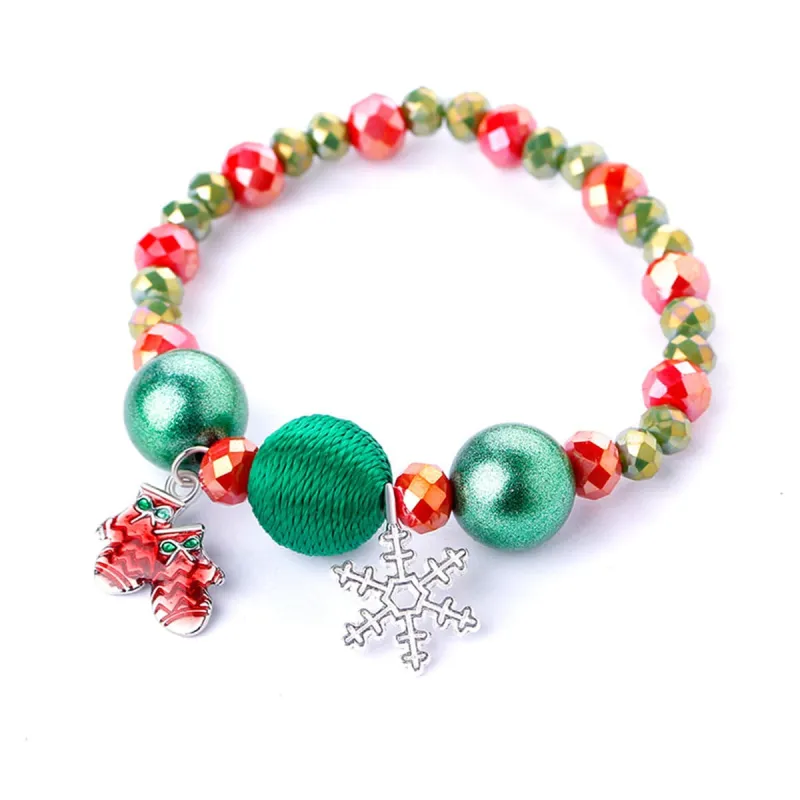 Red Acrylic & Silvertone Beaded Mittens Snowflake Stretch Bracelet made by Zulily