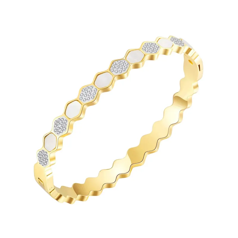 Cubic Zirconia & Shell Goldtone Hexagon Bangle made by Zulily