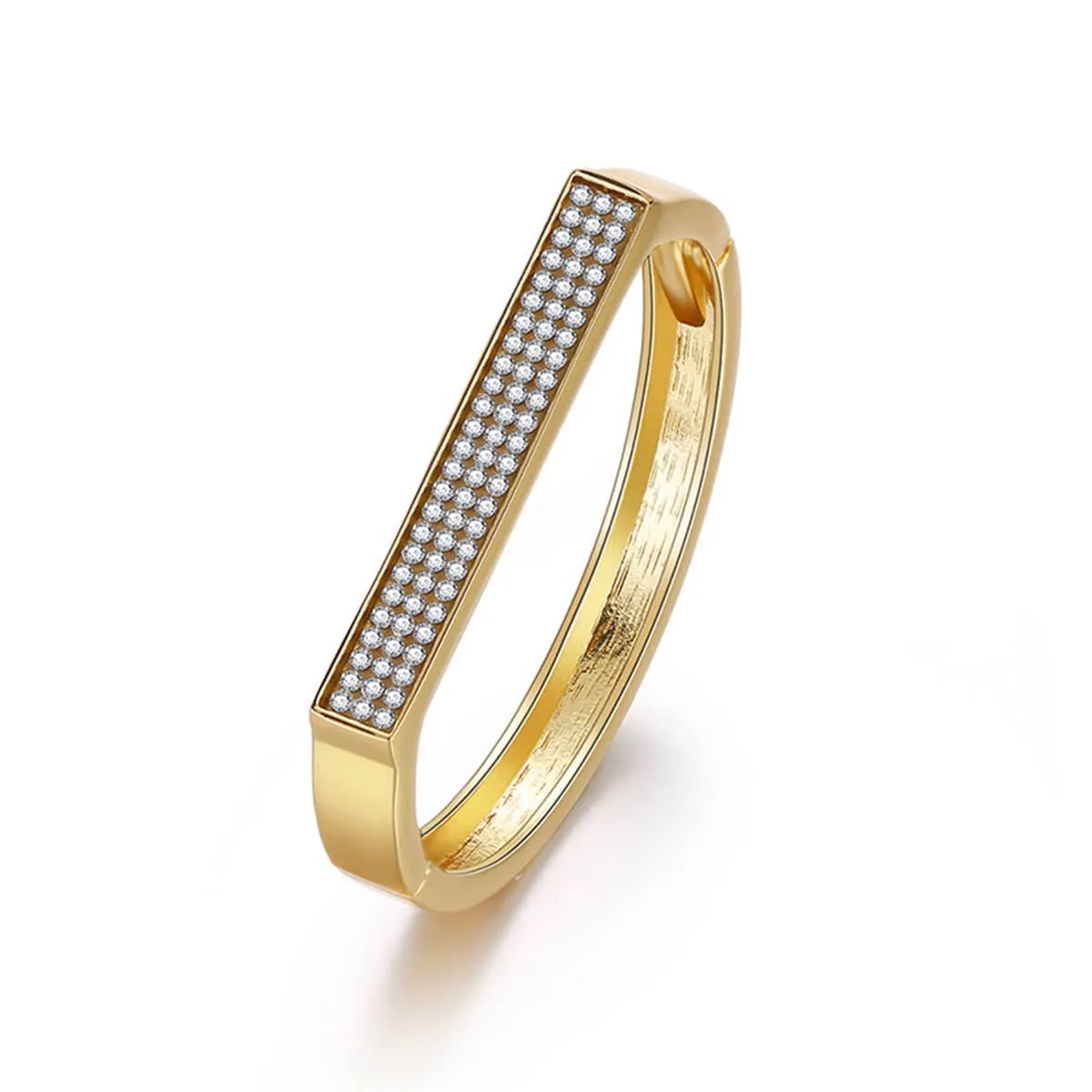 Cubic Zirconia & Goldtone Rectangle Hinge Bangle sold by Zulily
