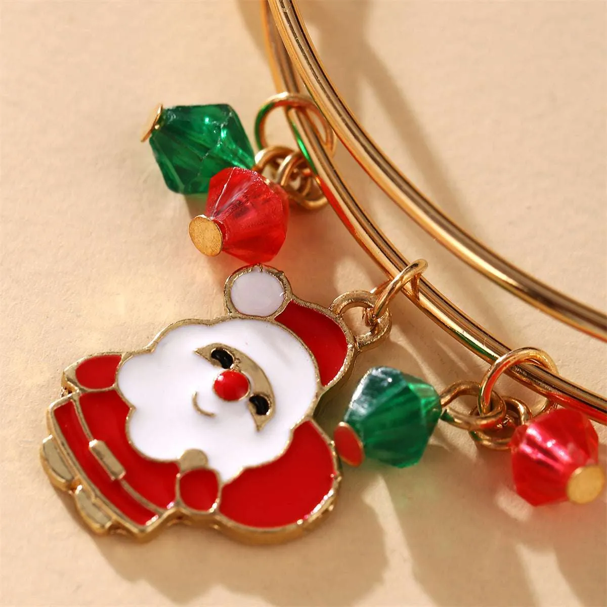 Green & Red Beaded Santa Adjustable Charm Bangle sold by Zulily product image thumbnail 3