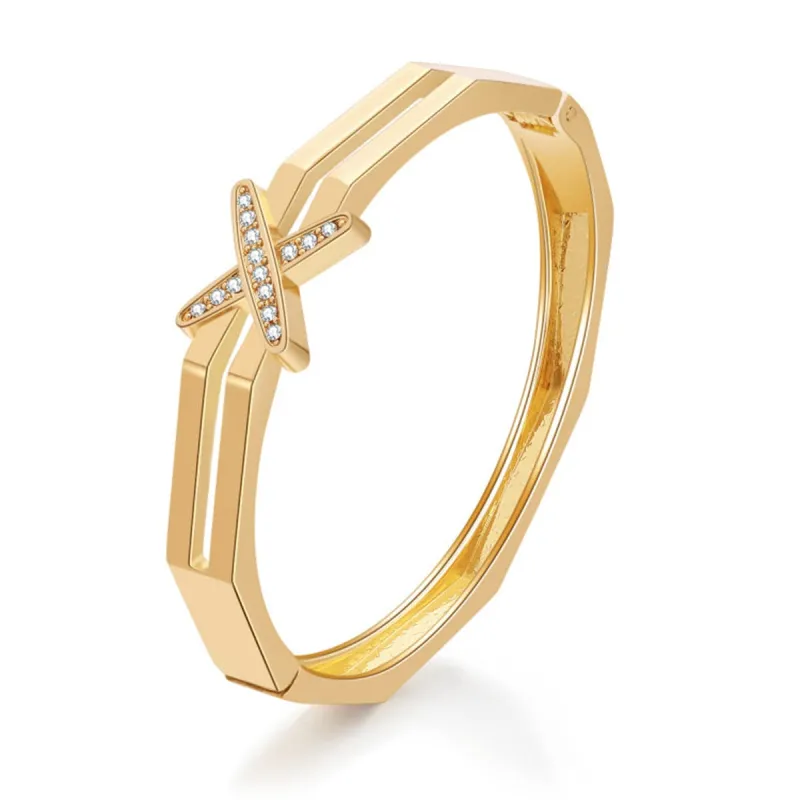 Cubic Zirconia & Goldtone Angular X Layered Bangle made by Zulily