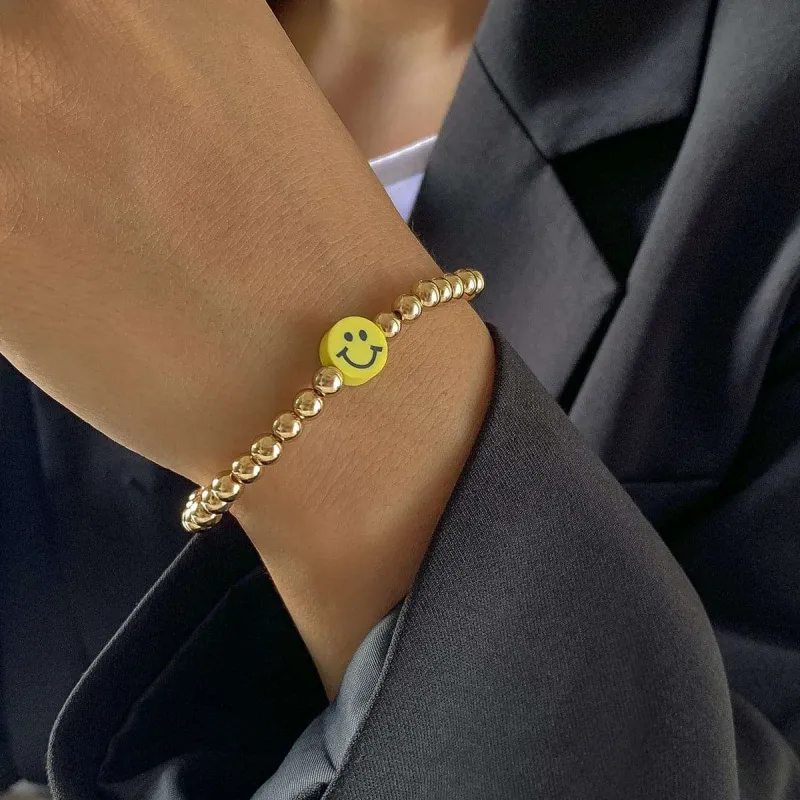 Acrylic & Goldtone Smiley Charm Stretch Bracelet made by Zulily