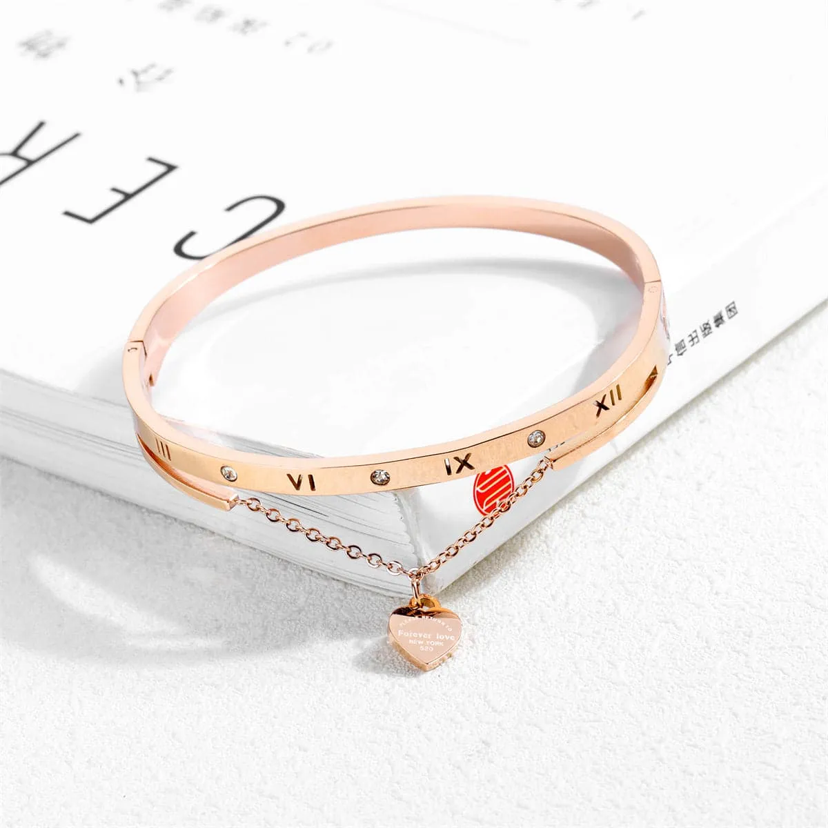 Cubic Zirconia & Rose Goldtone Heart Layered Bangle sold by Zulily product image thumbnail 2