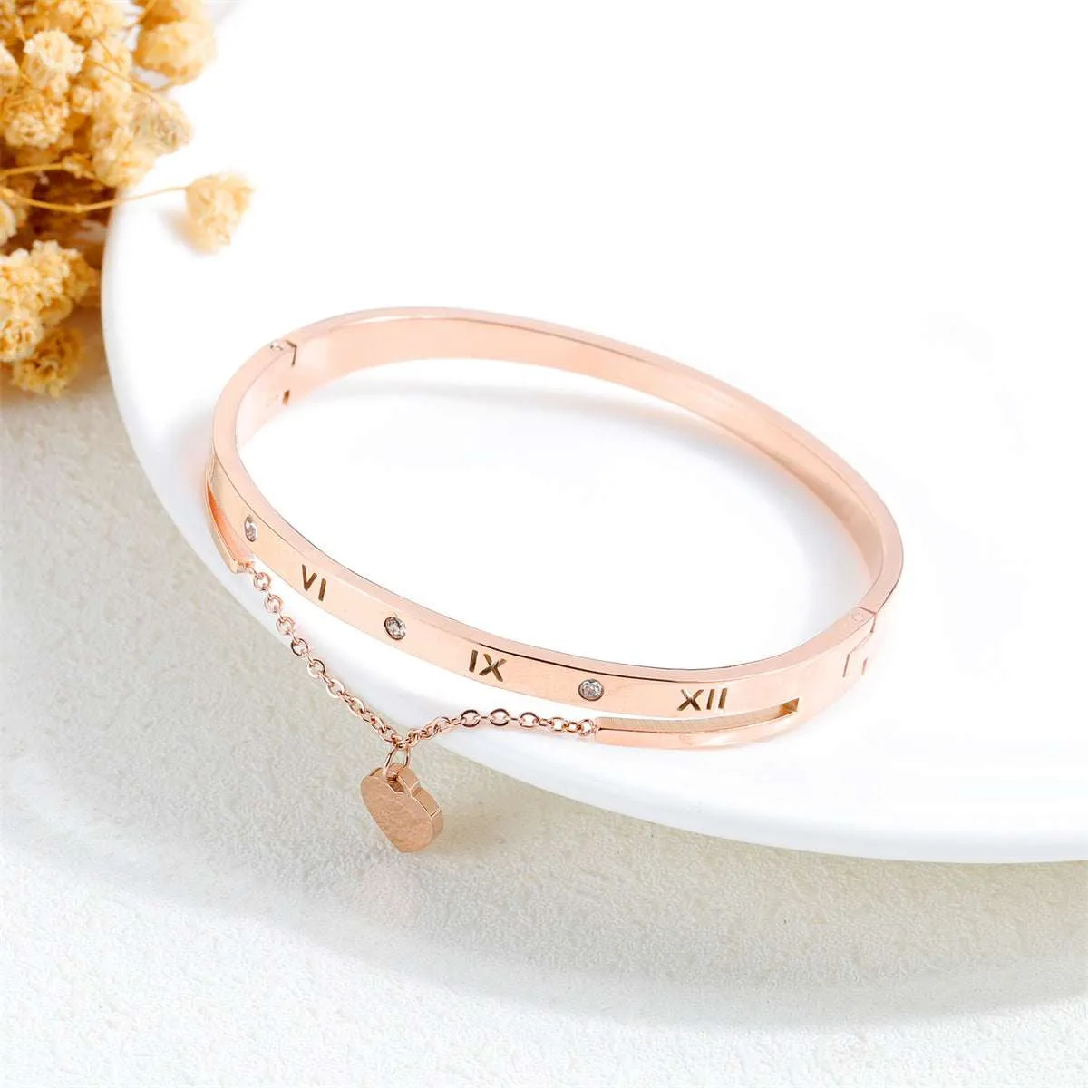 Cubic Zirconia & Rose Goldtone Heart Layered Bangle sold by Zulily product image thumbnail 3