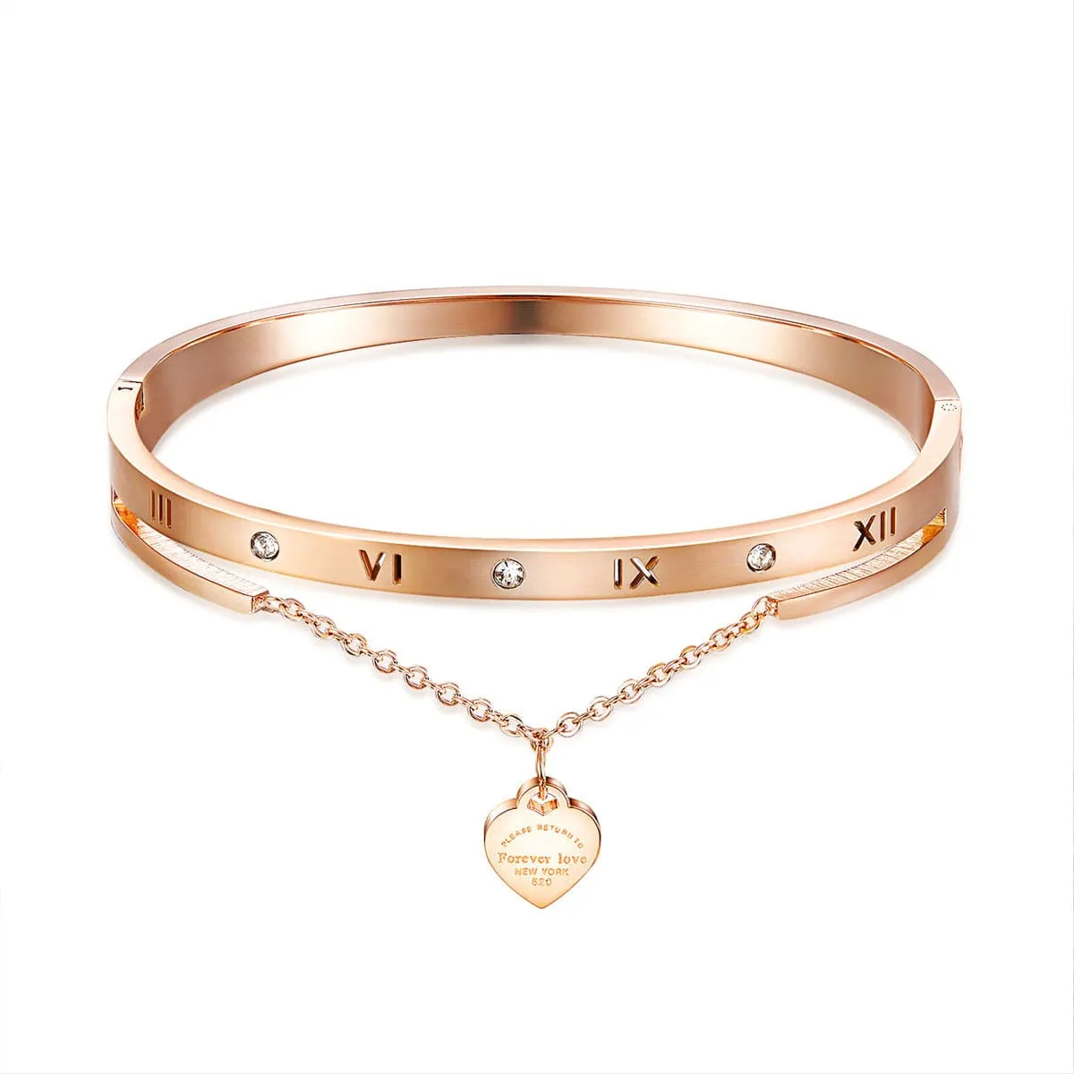 Cubic Zirconia & Rose Goldtone Heart Layered Bangle sold by Zulily