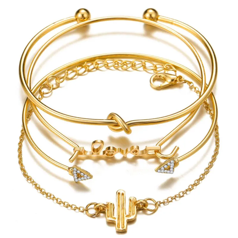 Cubic Zirconia & Goldtone 'LOVE' Cactus Charm Cuff Bracelet Set made by Zulily