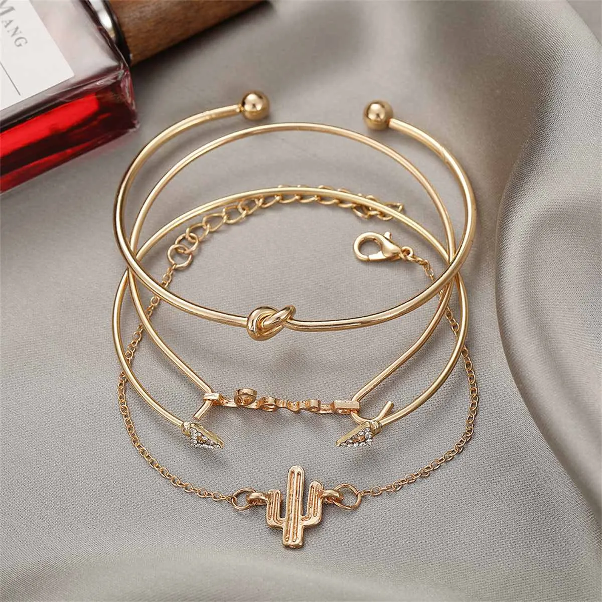 Cubic Zirconia & Goldtone 'LOVE' Cactus Charm Cuff Bracelet Set sold by Zulily product image thumbnail 2