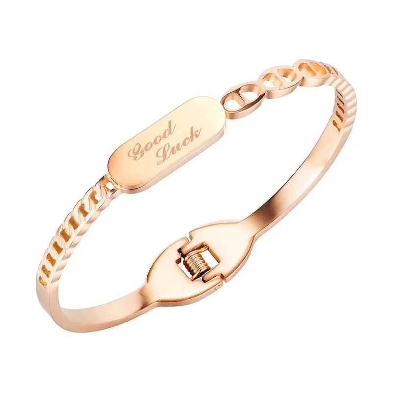 Rose Goldtone 'Good Luck' Curb Chain Bangle made by Zulily