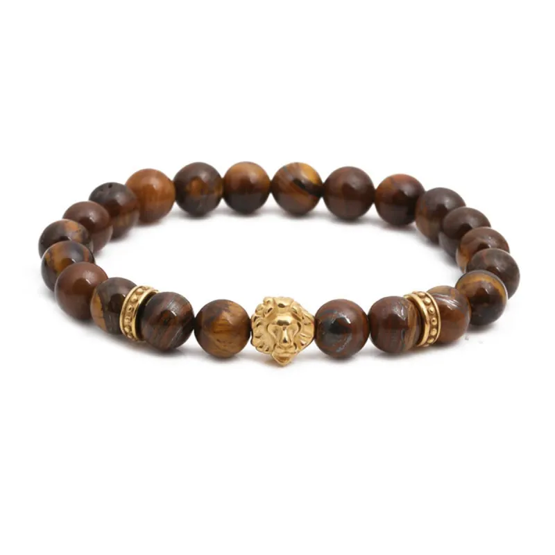 Tiger Eye & Goldtone Lion Beaded Stretch Bracelet made by Zulily