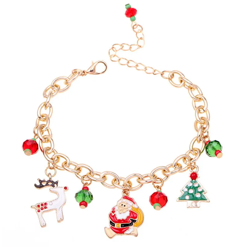 Red & Green Cubic Zirconia Santa Reindeer Cable Chain Charm Bracelet made by Zulily