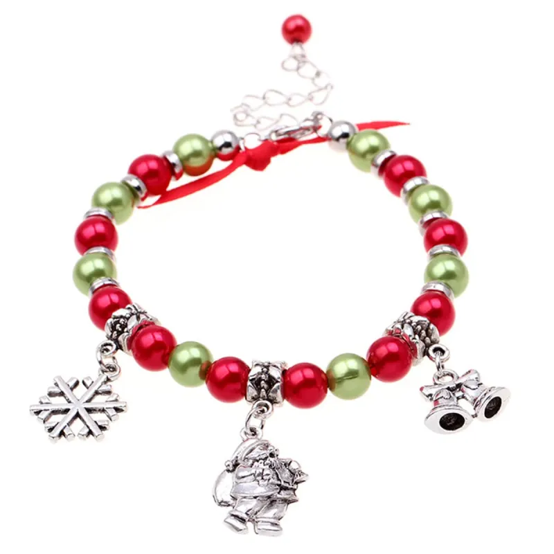 Red & Green Santa Snowflake Bell Beaded Charm Bracelet made by Zulily
