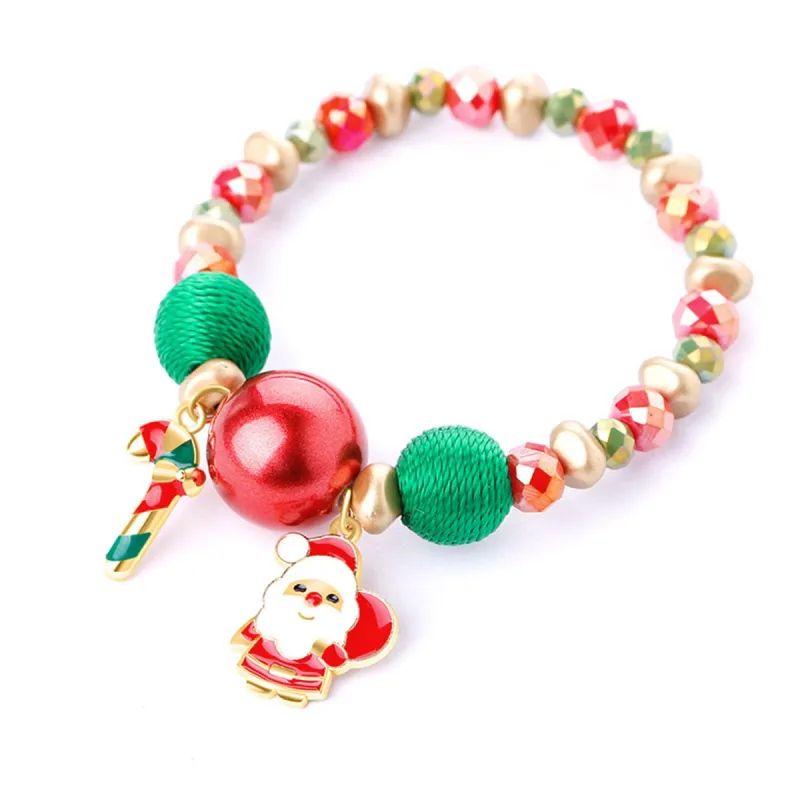 Red Enamel & Goldtone Santa Claus Beaded Stretch Charm Bracelet made by Zulily