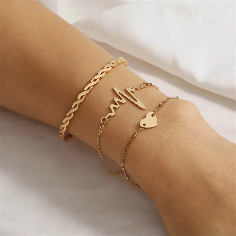 Goldtone Heartbeat Bracelet & Cuff Set made by Zulily