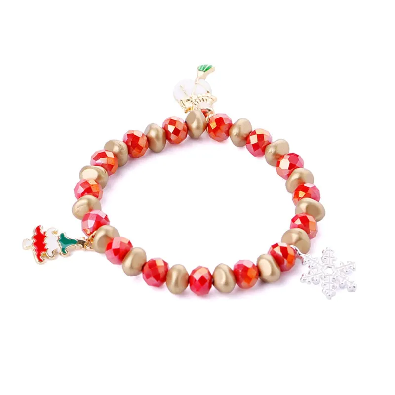 Red & Snowflake Christmas Tree Beaded Stretch Bracelet made by Zulily