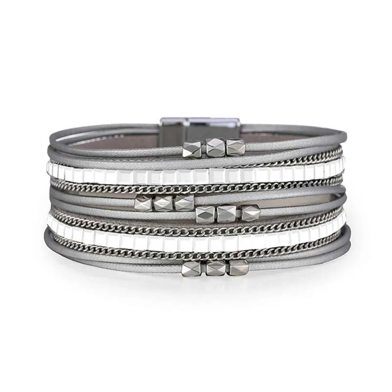Gray Polystyrene & Silvertone Layered Beaded Bracelet made by Zulily