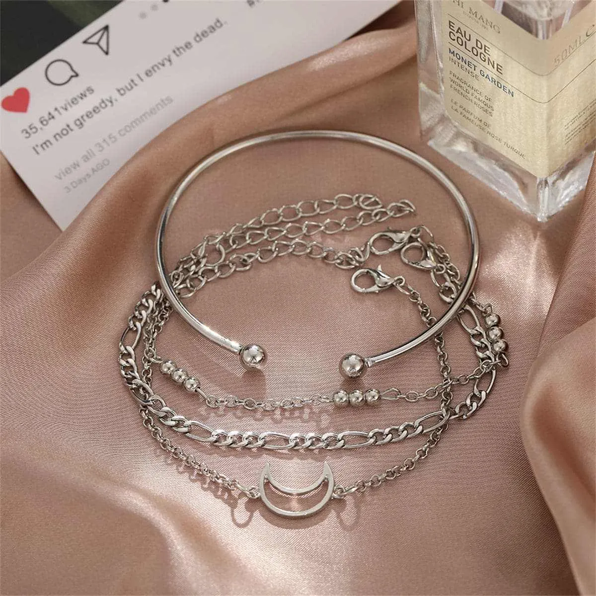 Silvertone Cuff & Moon Charm Bracelet Set sold by Zulily product image thumbnail 3