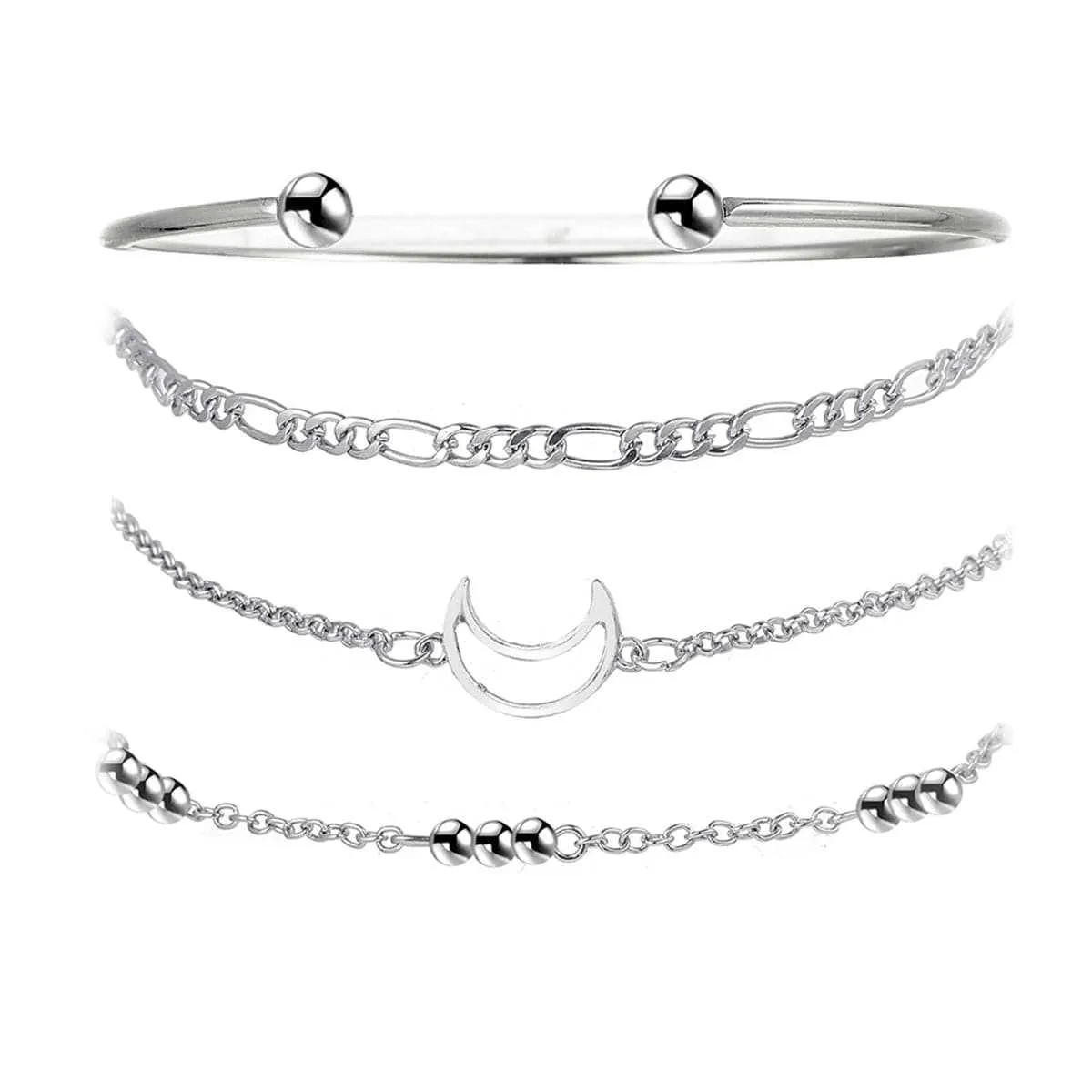 Silvertone Cuff & Moon Charm Bracelet Set sold by Zulily