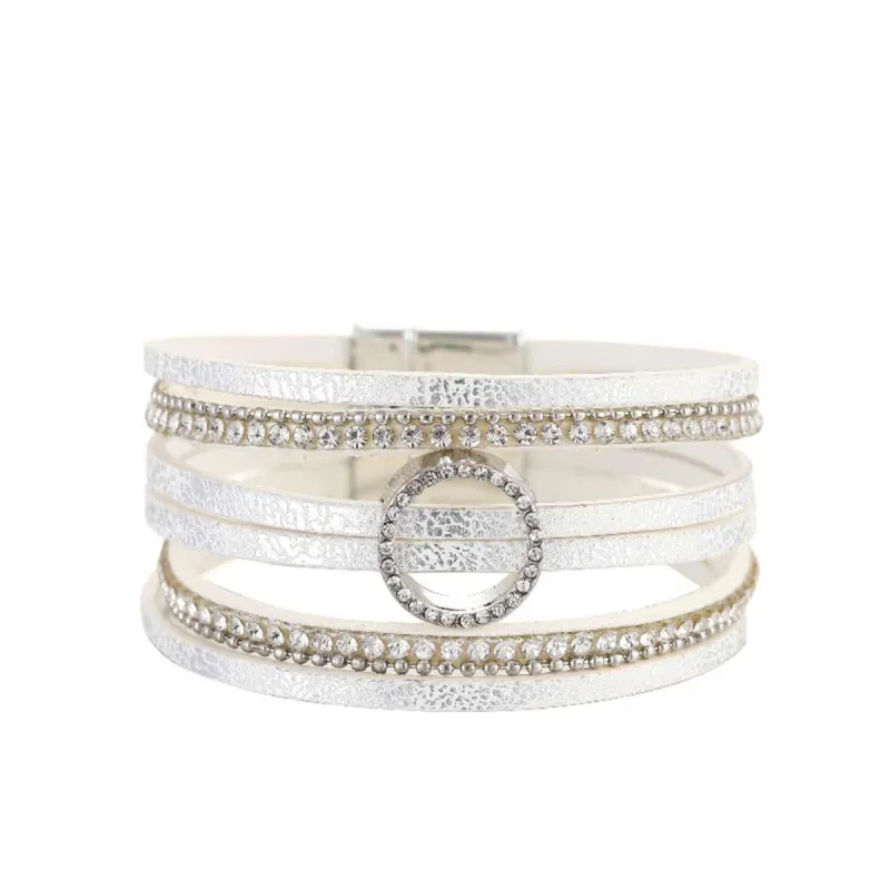 Cubic Zirconia & Polystyrene Silvertone Bead-Chain Circle-Charm Bangle made by Zulily