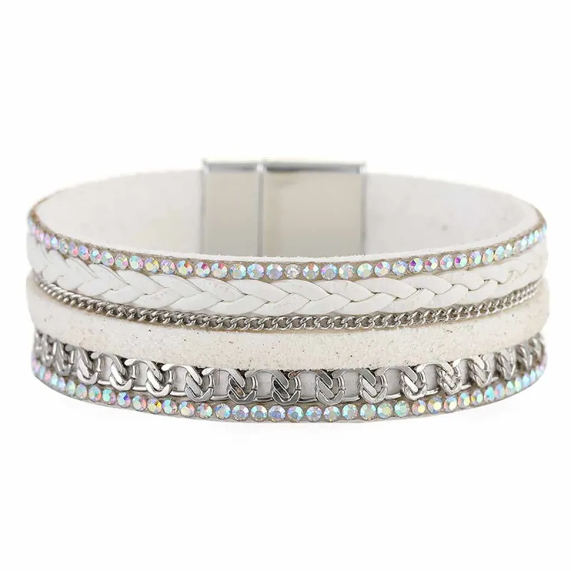 Cubic Zirconia & White Polystyrene Silvertone Curb-Chain Bracelet made by Zulily