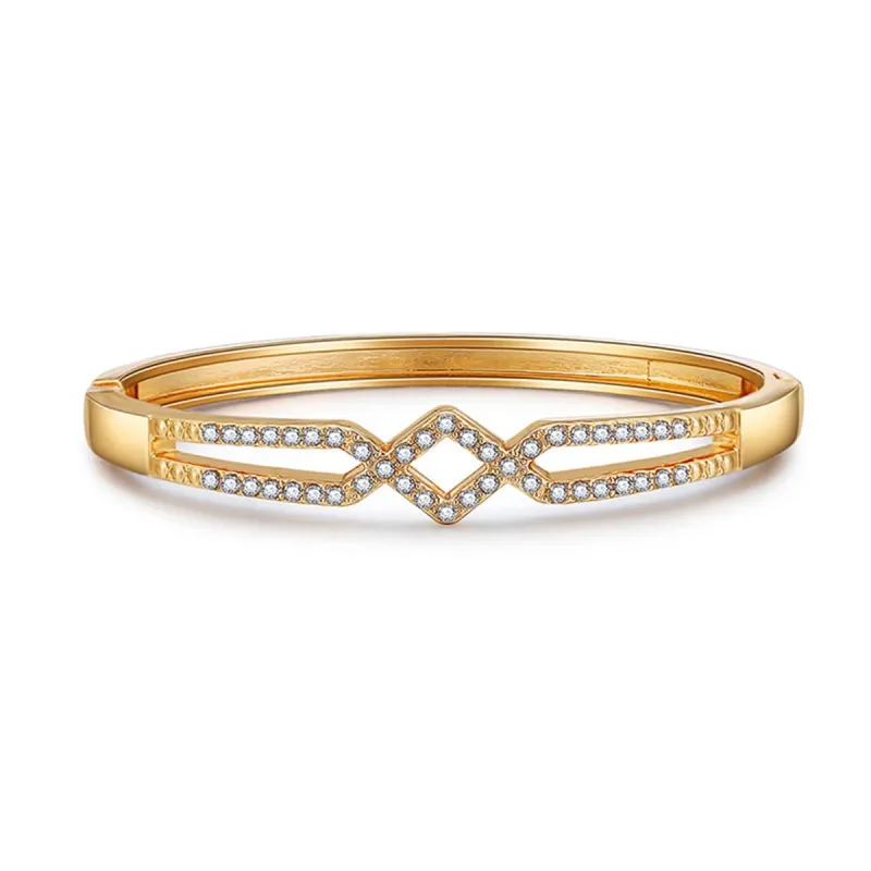 Cubic Zirconia & Goldtone Drop Rhombus Charm Hinge Bangle made by Zulily