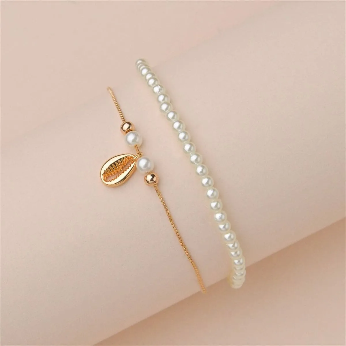 Pearl & Goldtone Shell Charm Anklet Set sold by Zulily product image thumbnail 2
