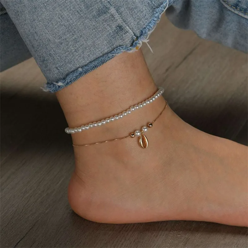 Pearl & Goldtone Shell Charm Anklet Set made by Zulily