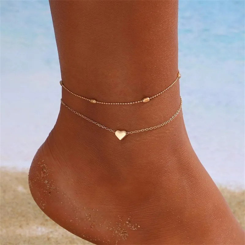 Goldtone Heart Charm Anklet & Station Anklet Set made by Zulily