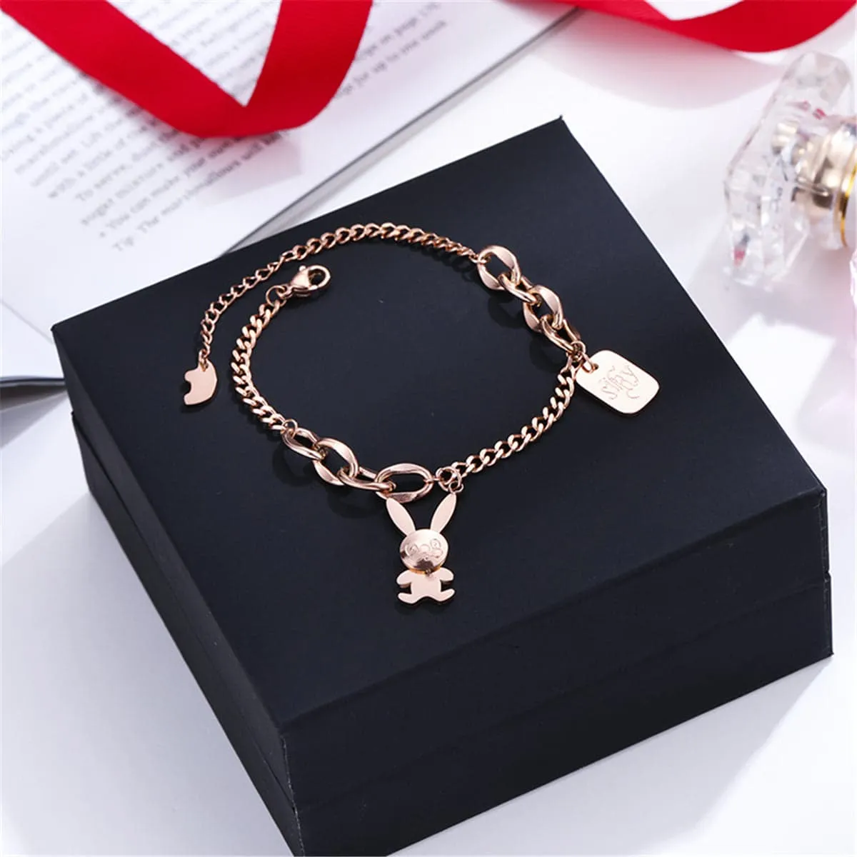 Rose Goldtone Rabbit & Card Charm Bracelet sold by Zulily product image thumbnail 3