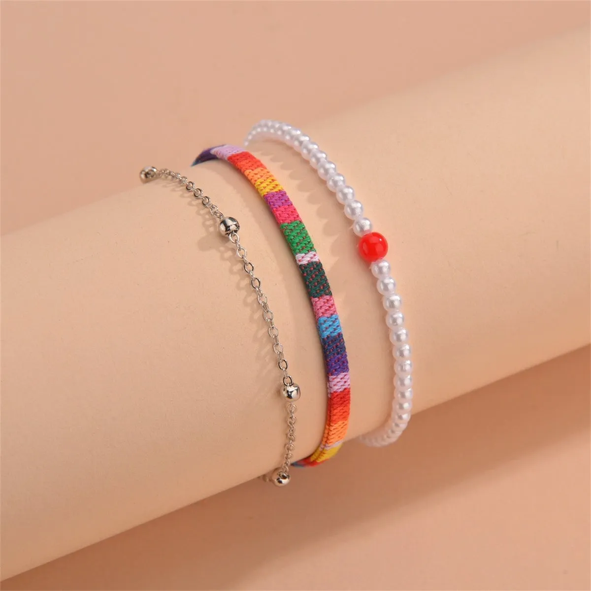 Rainbow Polyster & Pearl Goldtone Beaded Anklet Set sold by Zulily product image thumbnail 3