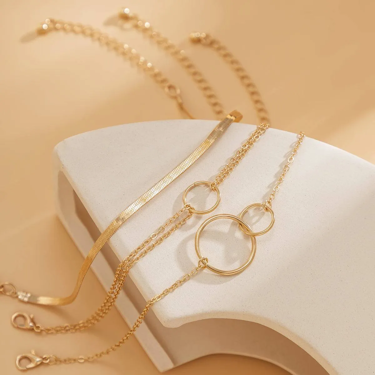 Goldtone Interlocked-Circle Snake-Chain Anklet Set sold by Zulily product image thumbnail 3