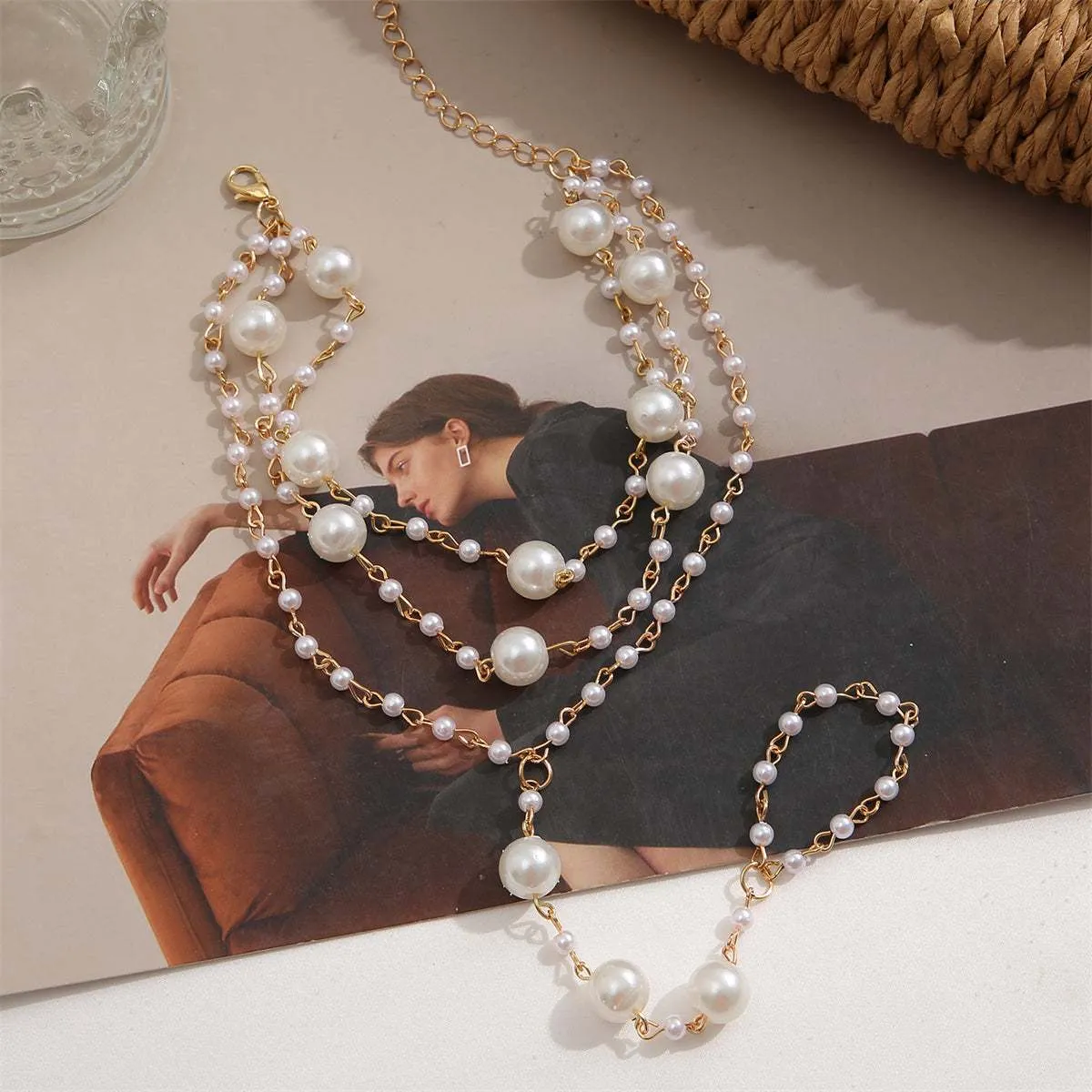 White Pearl & Goldtone Layered Toe Ring Anklet sold by Zulily product image thumbnail 2