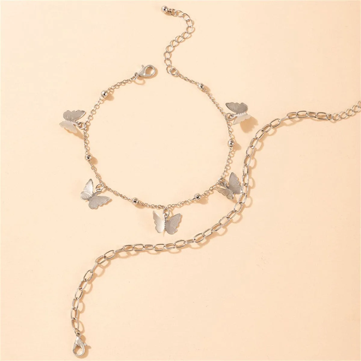 Silvertone Butterfly Station Chain Anklet Set sold by Zulily product image thumbnail 2