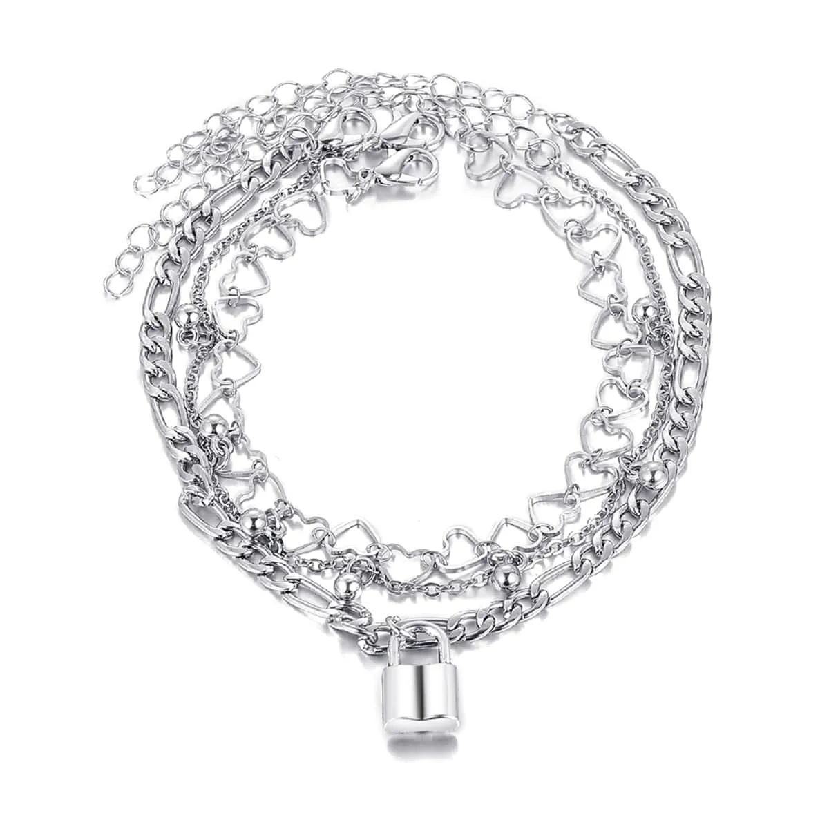 Silvertone Heart Chain Lock Charm Anklet Set sold by Zulily product image thumbnail 3