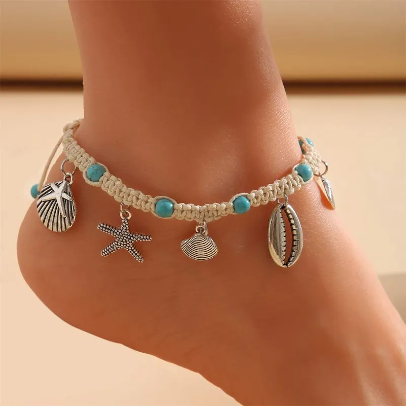 Turquoise & Silvertone Sea Charm Anklet made by Zulily